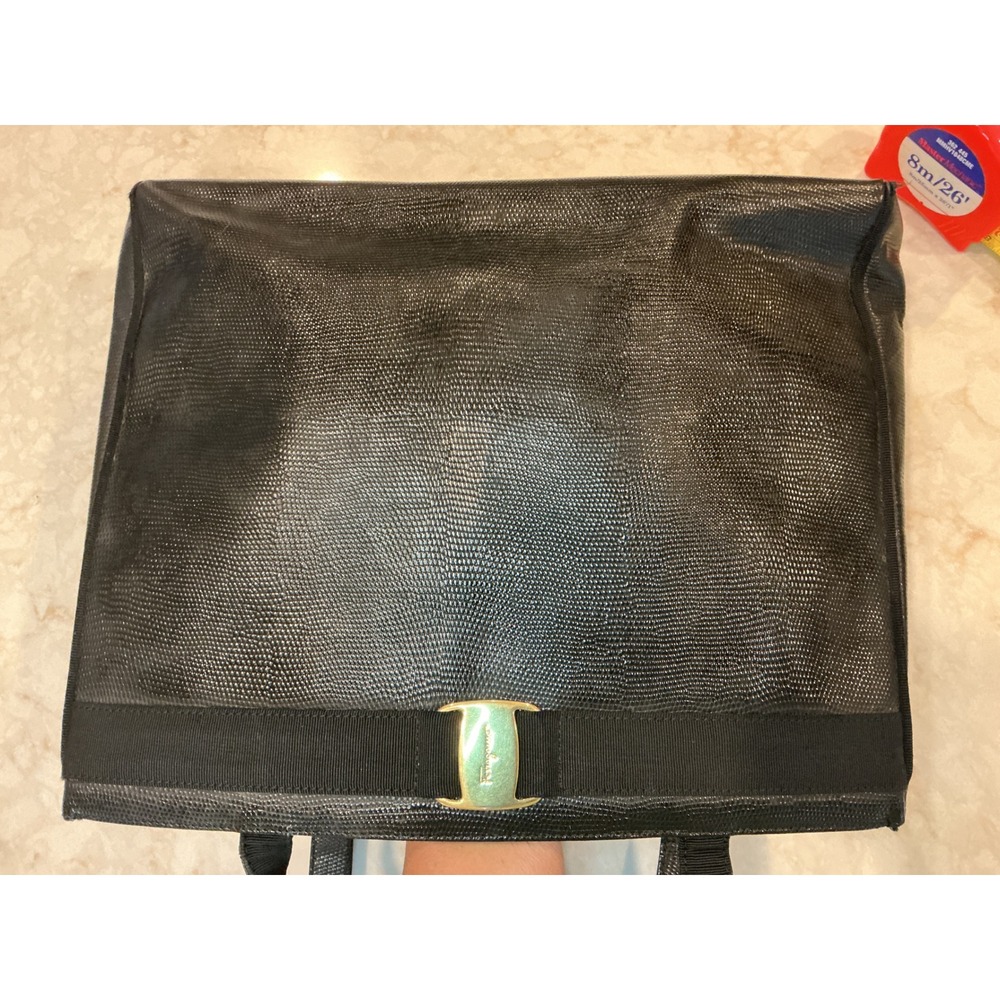 Salvatore Ferragamo Tote Bag Lizard Embossed Leather Handbag Purse - Picture 8 of 8